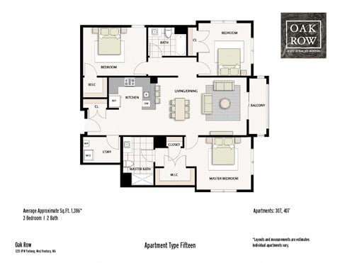 Floor plan for 3 beds, 2 baths, 1360 sqft